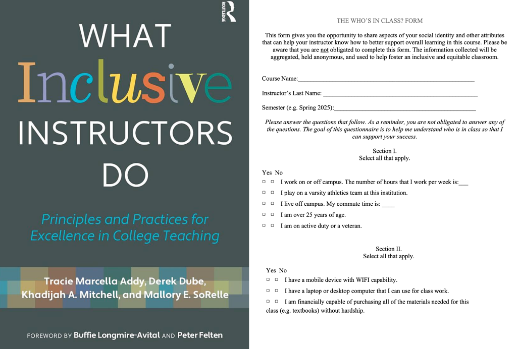 The Who's In Class Survey asks students to share aspects of social identity and other attributes to help the instructor support learning