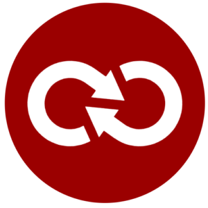 Red circle logo with interlocking arrows