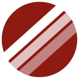 Red circle logo with three diagonal lines