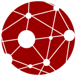Red circle logo with white nodes and connectors