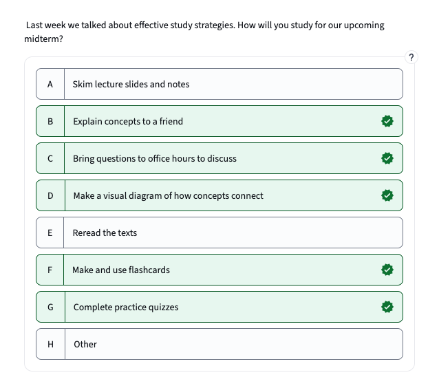 Multiple choice question in Top Hat interface. Detailed description in caption. 