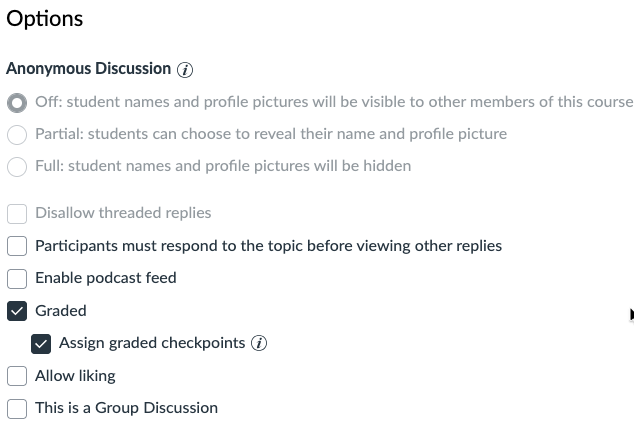 Canvas interface has option "Assign graded checkpoints" that appears once an instructor checks "Graded"